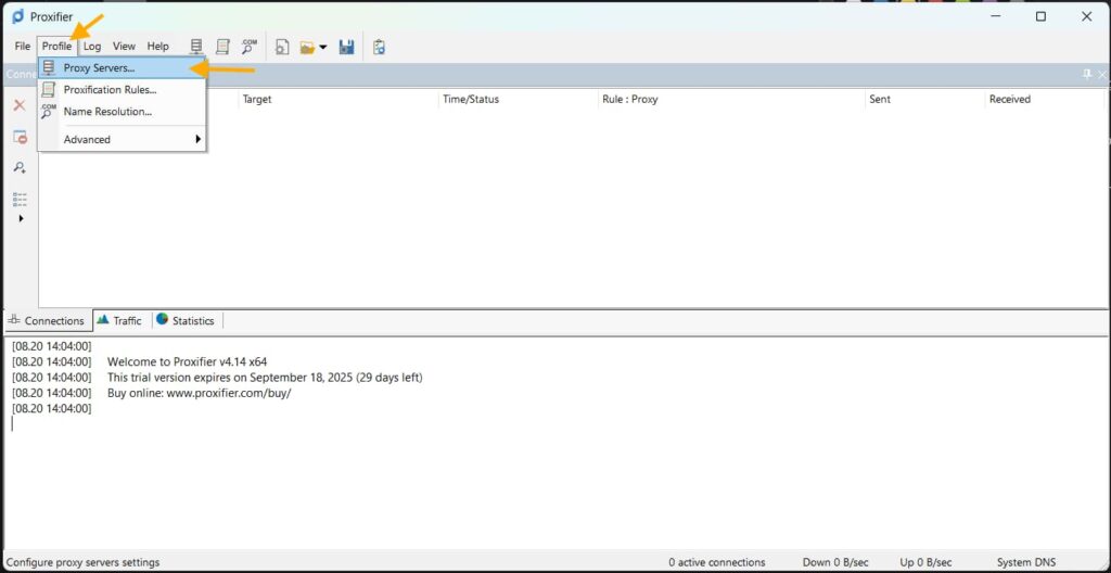 Setting up a proxy server in Proxifier
