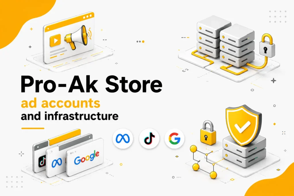 Pro-Ak Store — advertising accounts and working infrastructure for Meta, TikTok, and Google