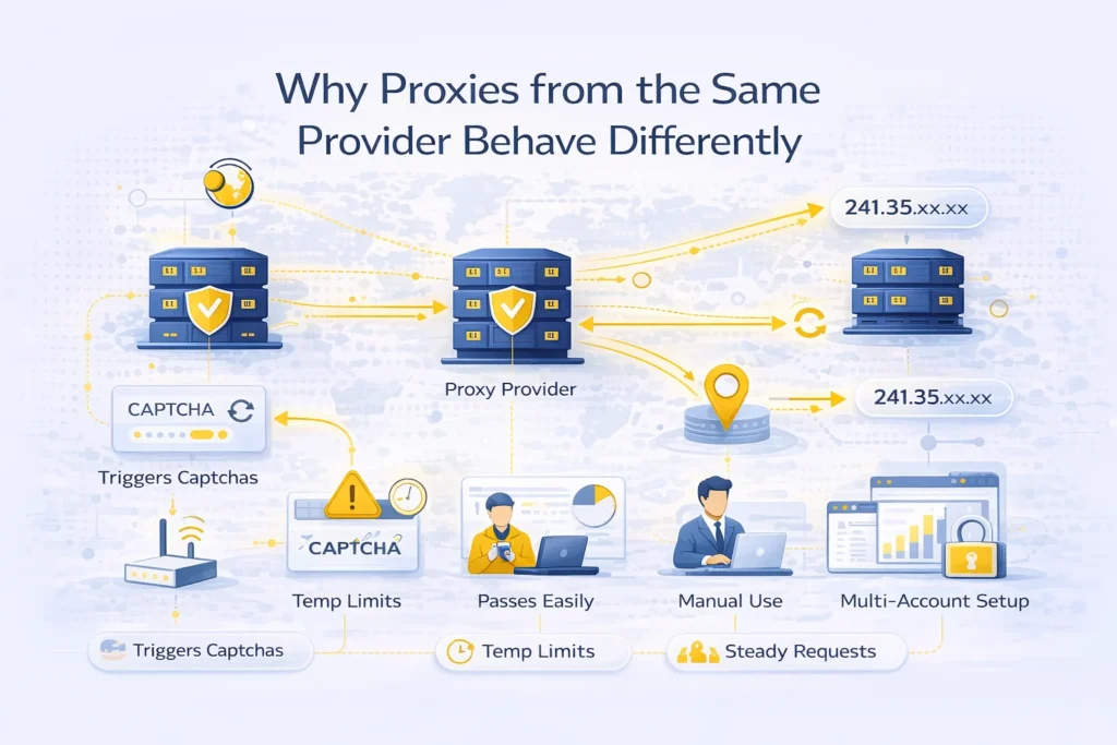 Why Proxies from the Same Provider Behave Differently