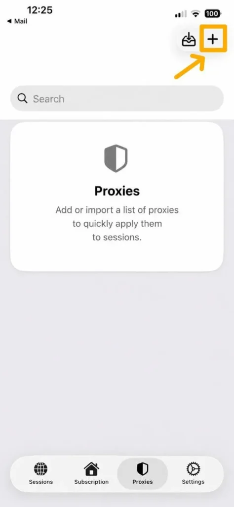 Proxy management section in the ExitAnty iOS app with the option to add a new proxy server.