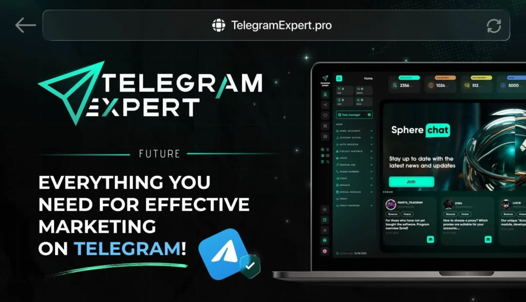 Telegram Expert dashboard with tools for Telegram automation and account management.