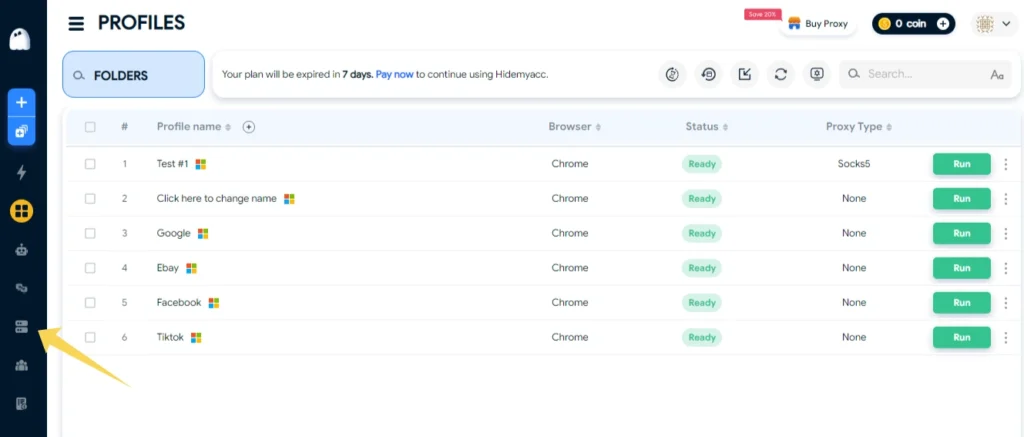 Launching a browser profile with a configured proxy in Hidemyacc