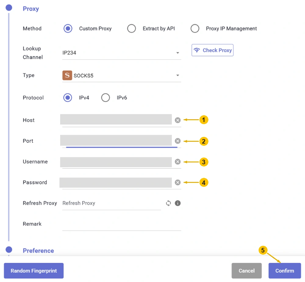 Host, Port, Username and Password fields in the Proxy section and the Confirm button in CosLogin.