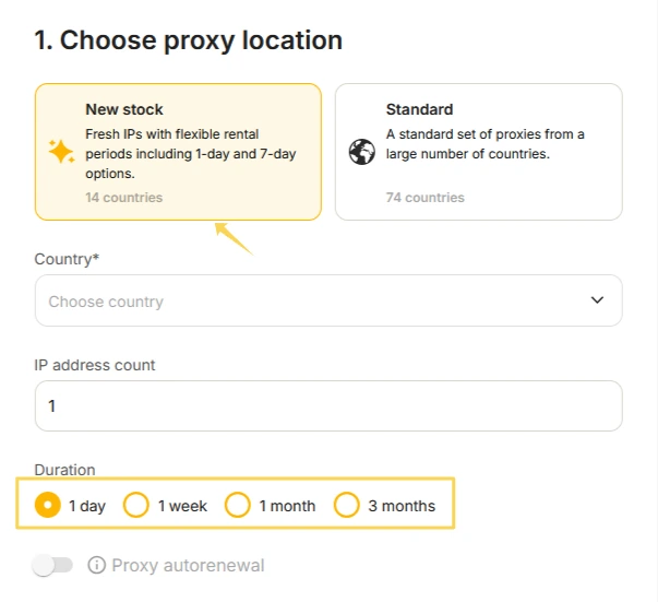 Choosing a rental period for MangoProxy static ISP proxies